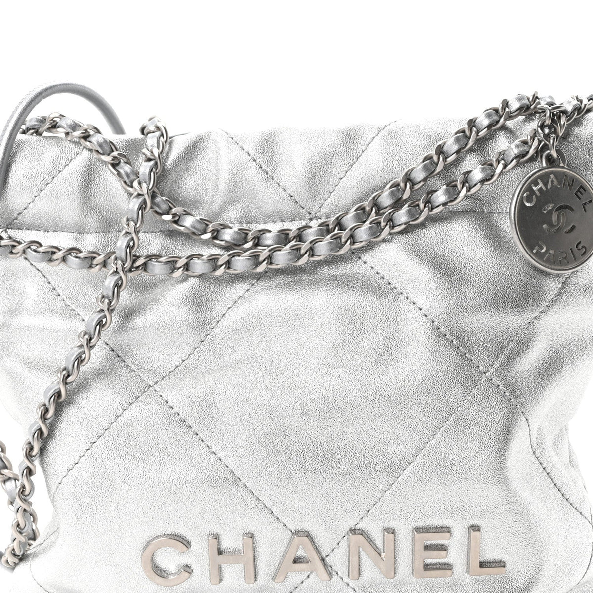 Metallic Lambskin Quilted Mini Chanel 22 Silvery