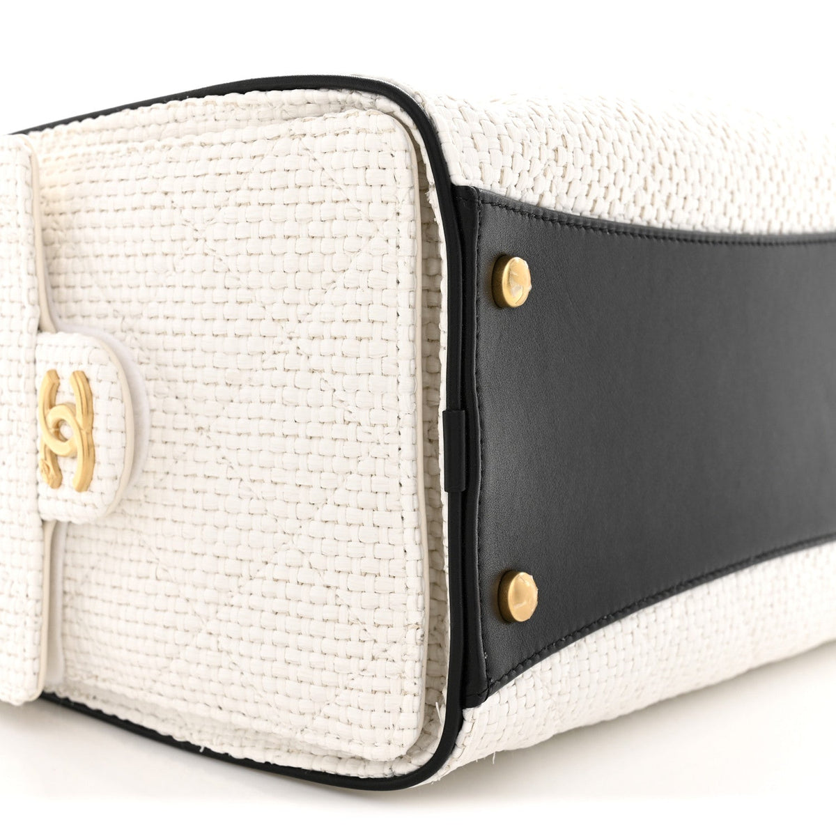 Braided Raffia Calfskin Quilted Small Chanel 25 Handbag White Black