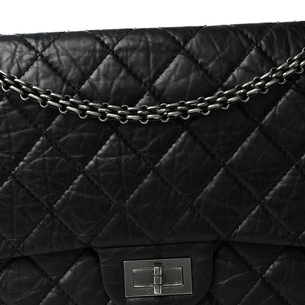 Aged Calfskin Quilted 2.55 Reissue 227 Flap Black