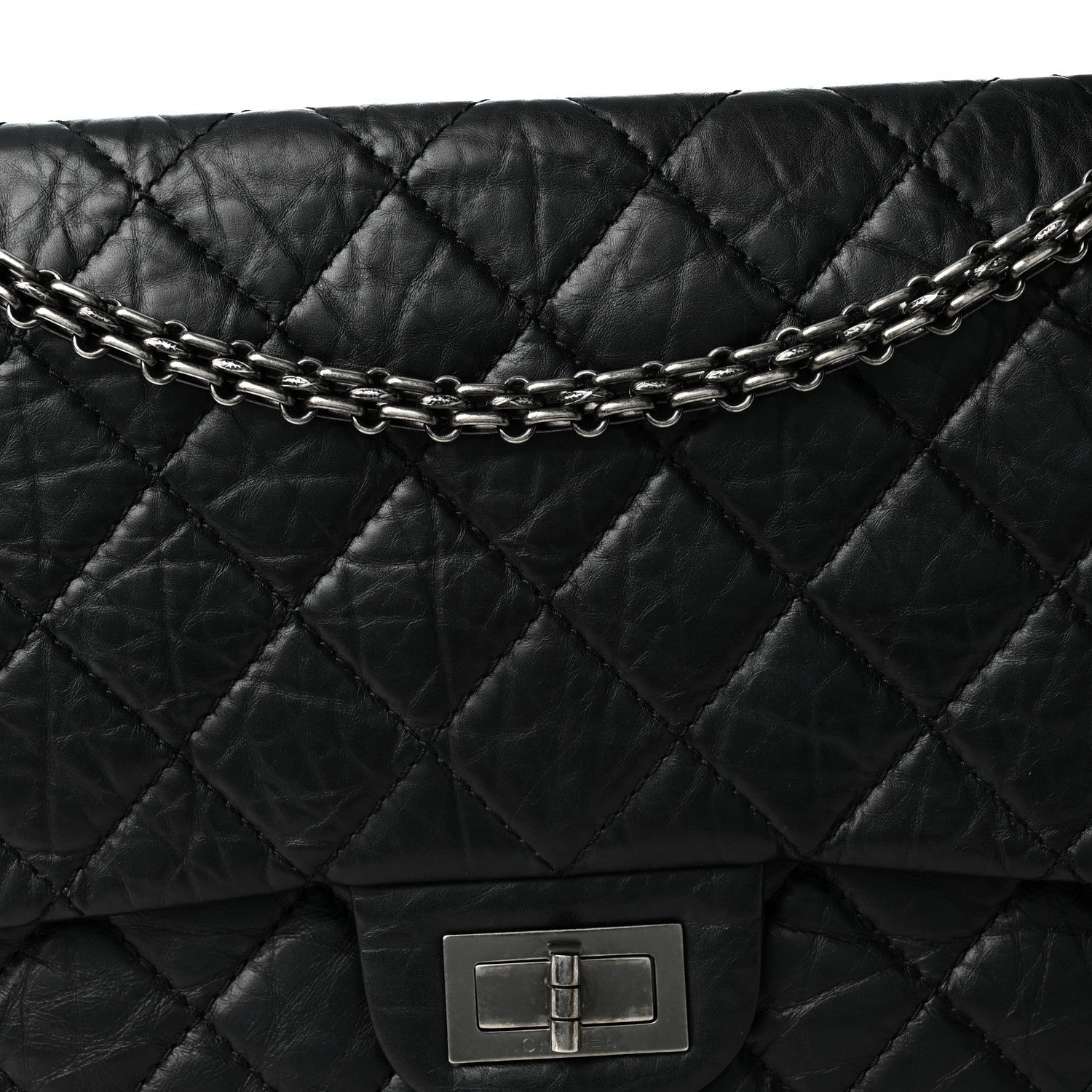 Aged Calfskin Quilted 2.55 Reissue 227 Flap Black