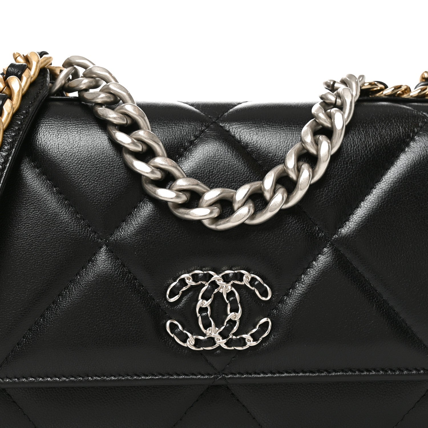 Lambskin Quilted Chanel 19 Wallet On Chain WOC Black