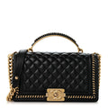 Lambskin Quilted Medium Top Handle Boy Flap Black