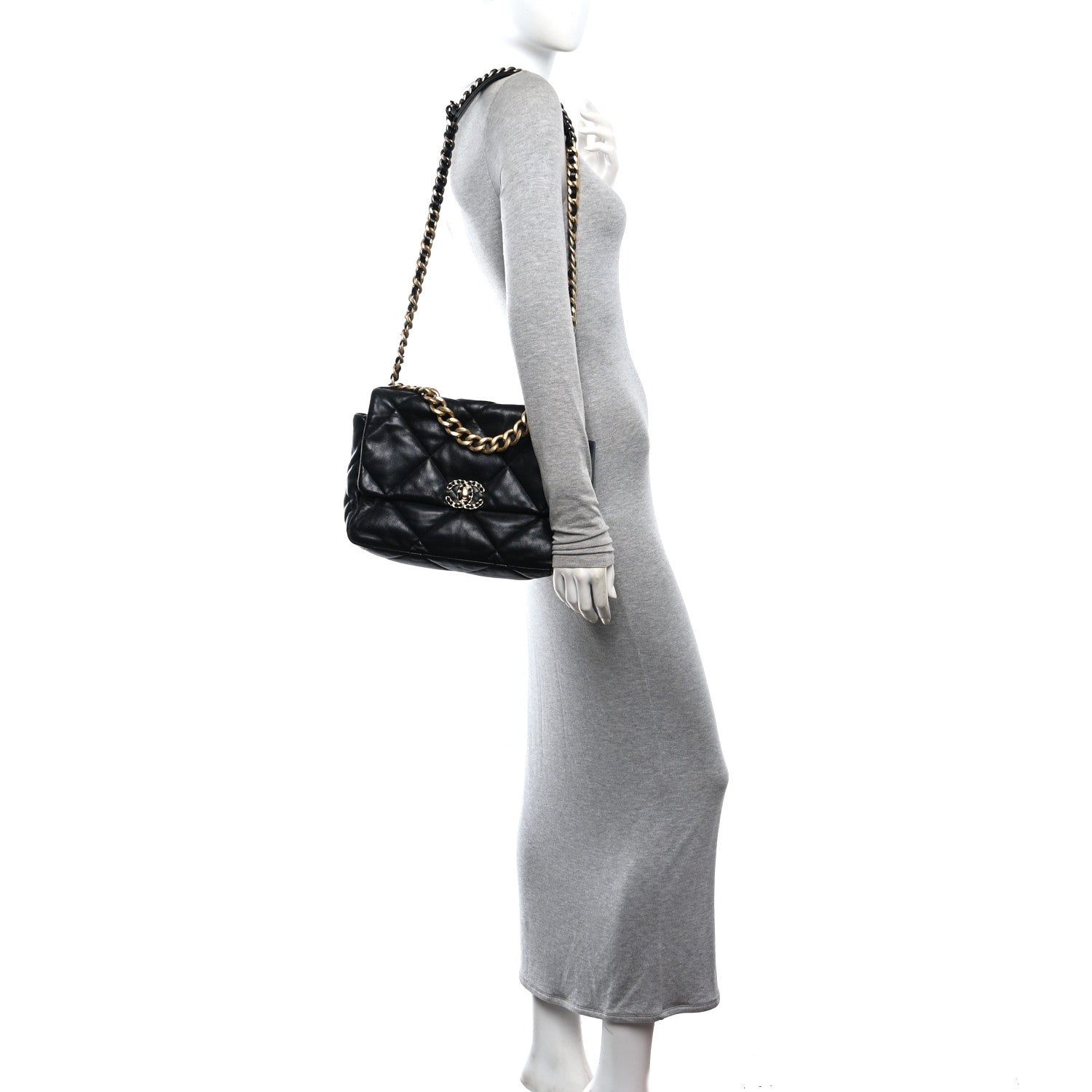 Goatskin Quilted Large Chanel 19 Flap Black