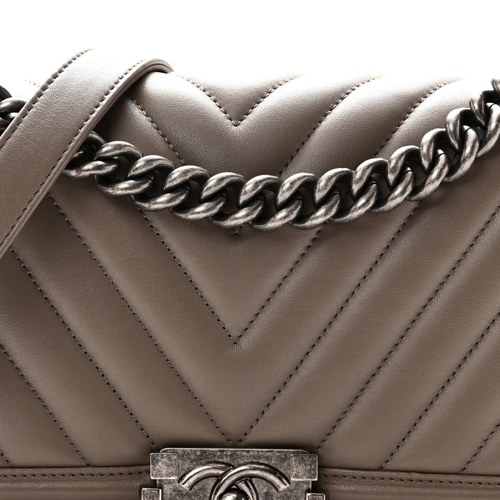 Calfskin Chevron Quilted Medium Boy Flap Grey
