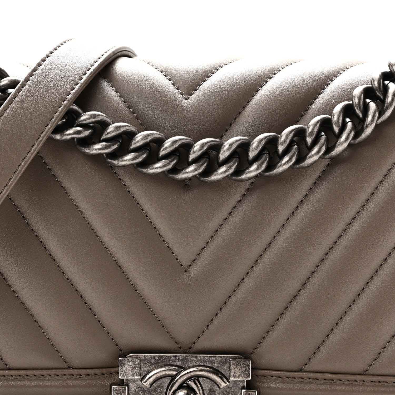 Calfskin Chevron Quilted Medium Boy Flap Grey