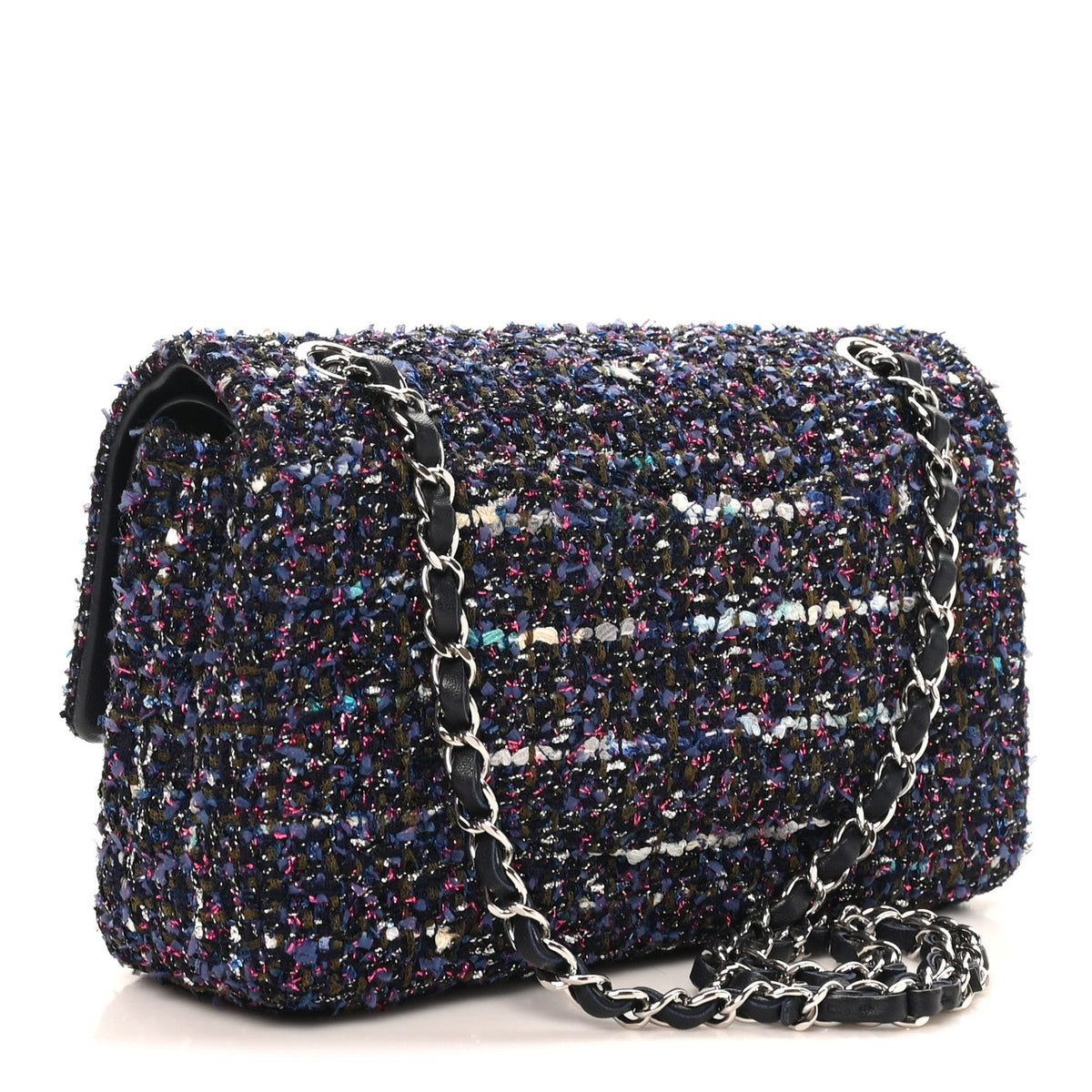 Tweed Quilted Medium Double Flap Blue Purple Khaki Pink