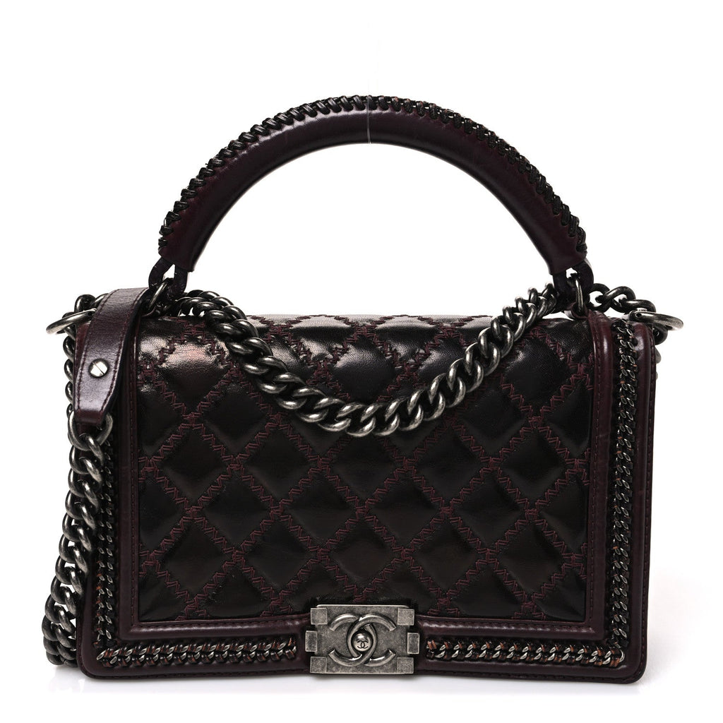 Goatskin Quilted New Medium Boy Handle Flap Burgundy