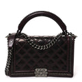 Goatskin Quilted New Medium Boy Handle Flap Burgundy