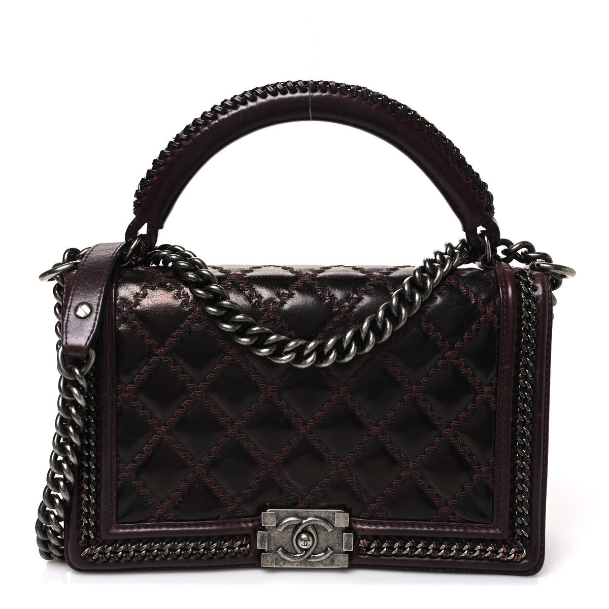 Goatskin Quilted New Medium Boy Handle Flap Burgundy