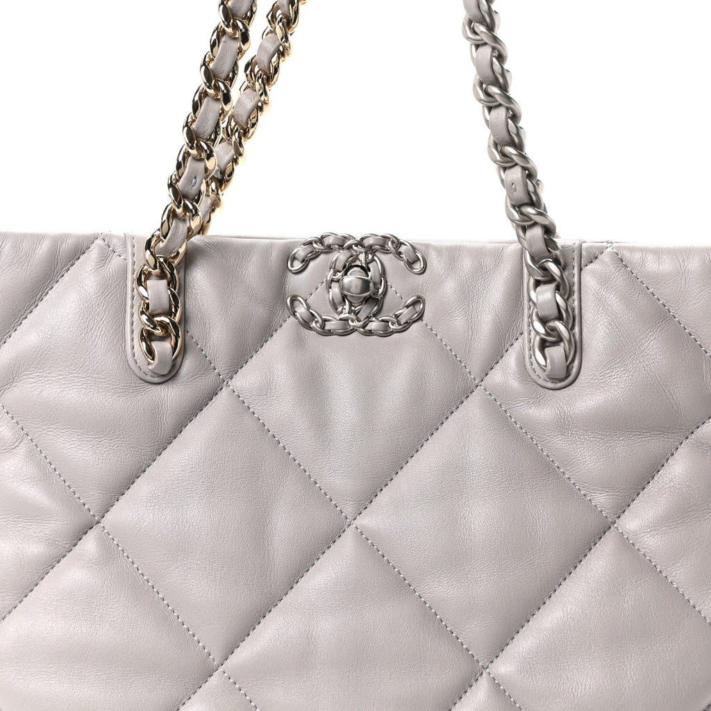 Lambskin Quilted Chanel 19 Shopping Bag Grey