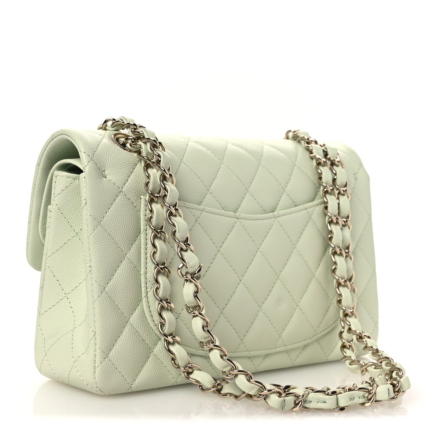 Caviar Quilted Small Double Flap Light Green