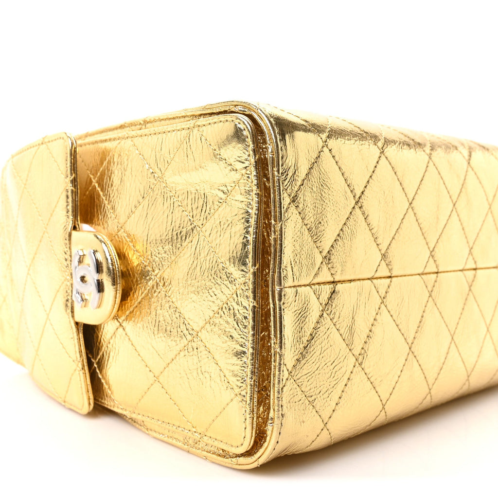 Metallic Aged Calfskin Quilted Small Chanel 25 Handbag Gold