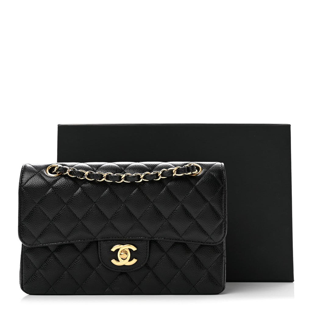 Caviar Quilted Small Double Flap Black