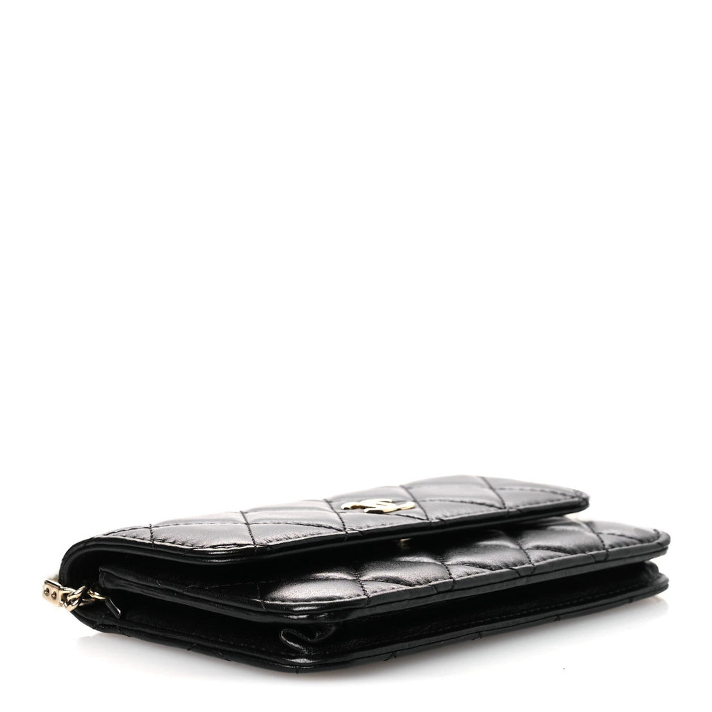 Calfskin Quilted Mini Maxi Pearls Wallet On Chain WOC Black