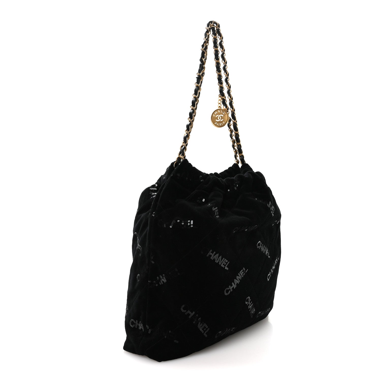 Velvet Sequin Quilted Chanel 22 Black