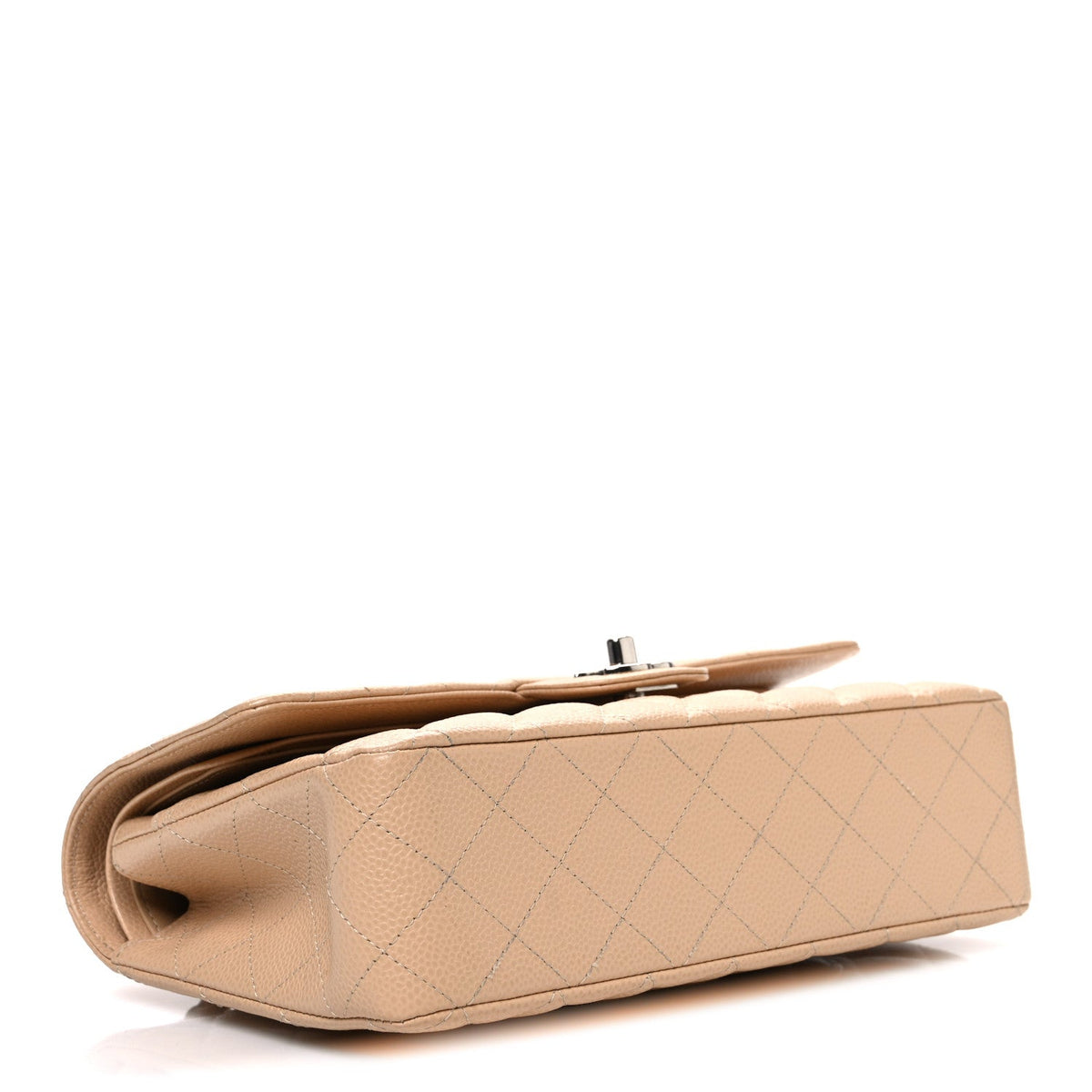 Caviar Quilted Medium Double Flap Beige