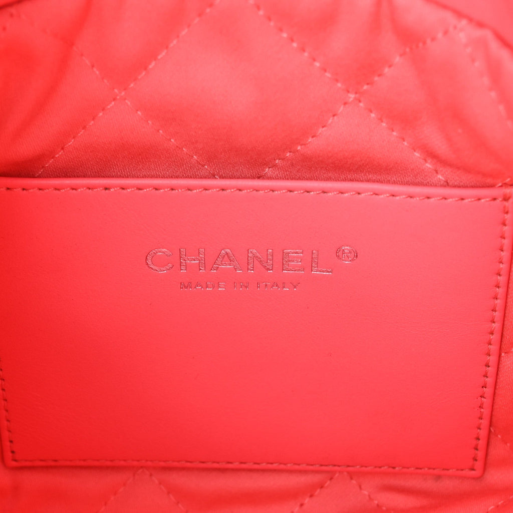 Shiny Calfskin Quilted Rainbow Metal Mini Chanel 22 Coral Pink