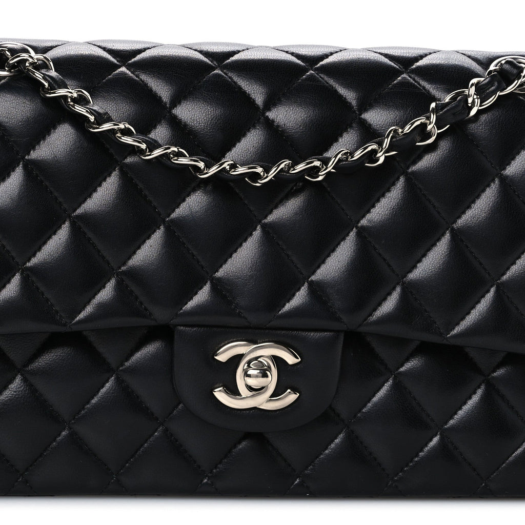Lambskin Quilted Medium Double Flap Black Black
