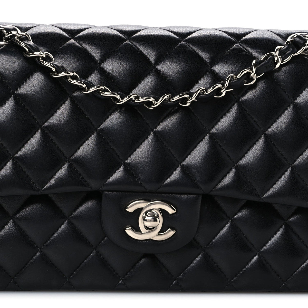 Lambskin Quilted Medium Double Flap Black Black
