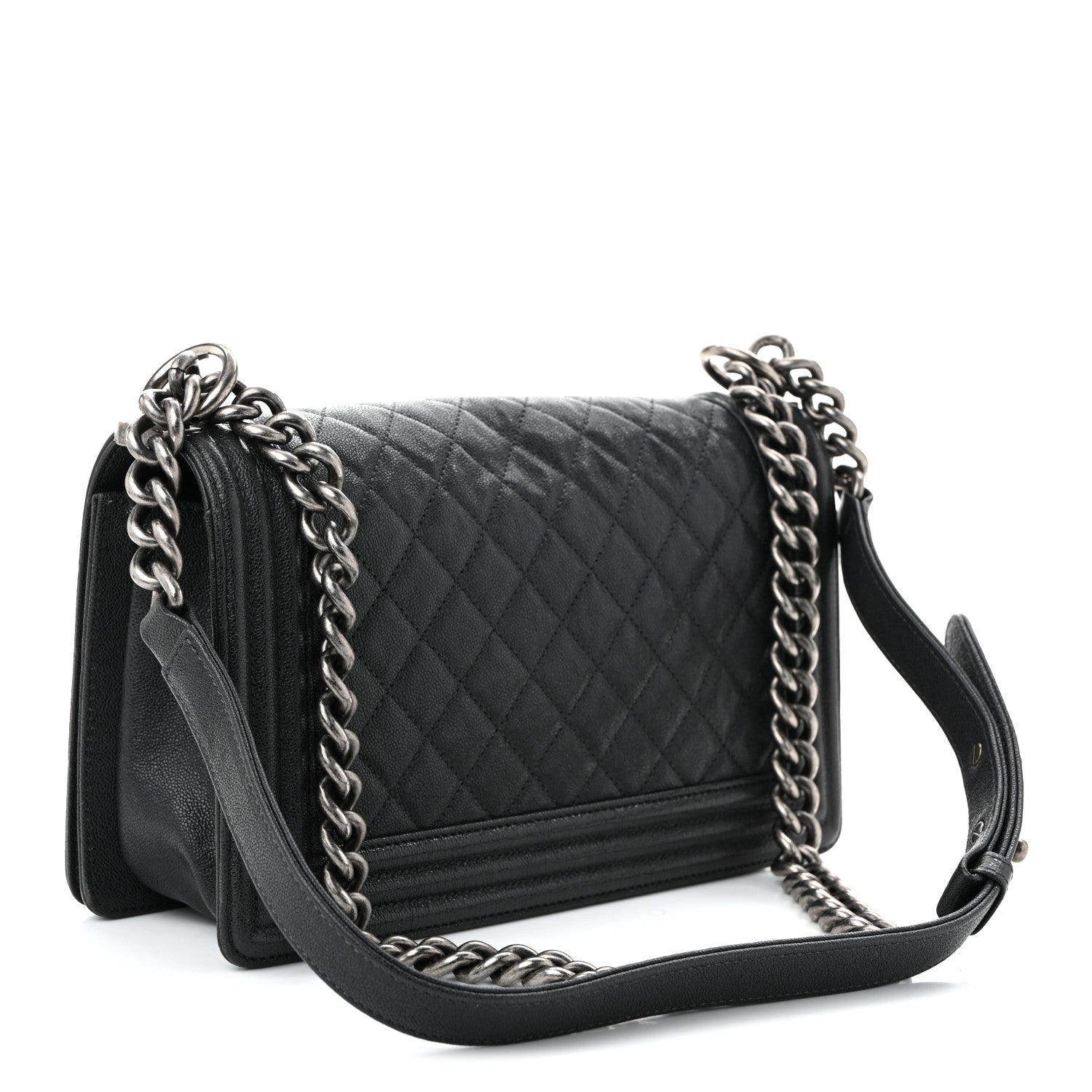 Caviar Quilted Medium Boy Flap Dark Grey