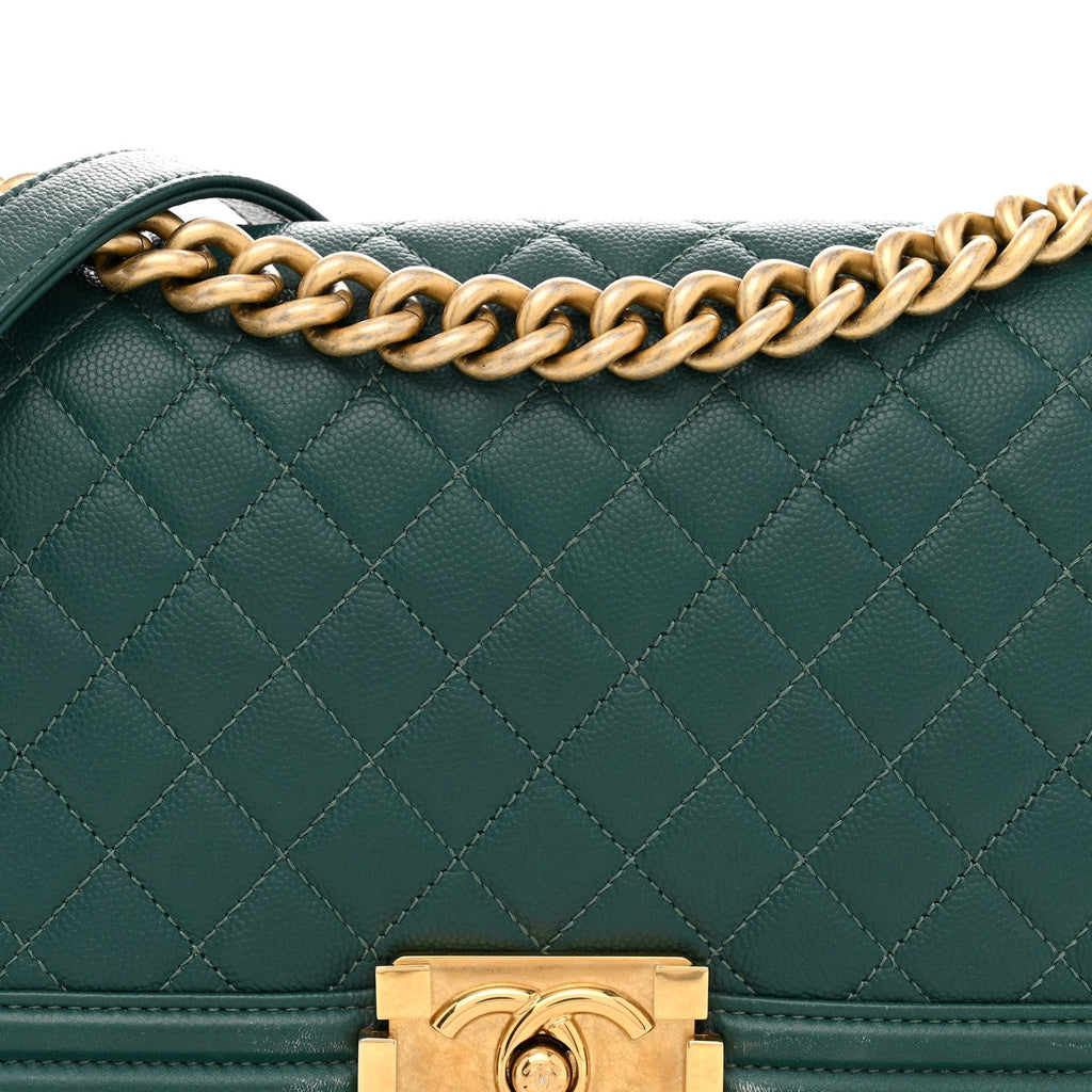 Caviar Quilted Medium Boy Flap Dark Green