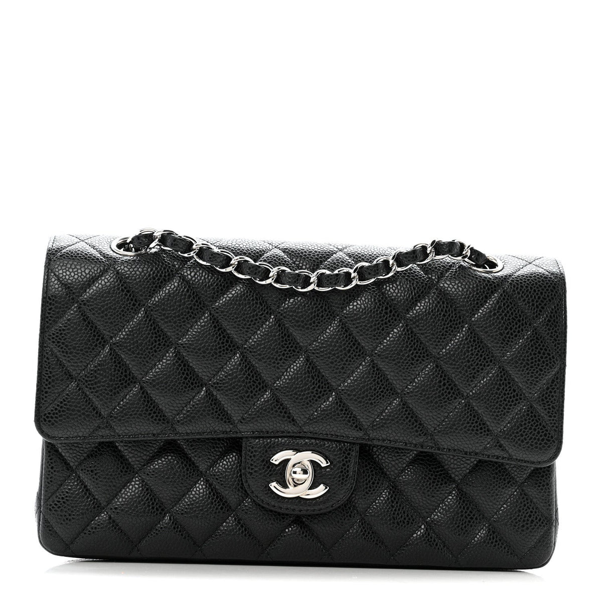 Caviar Quilted Medium Double Flap Black