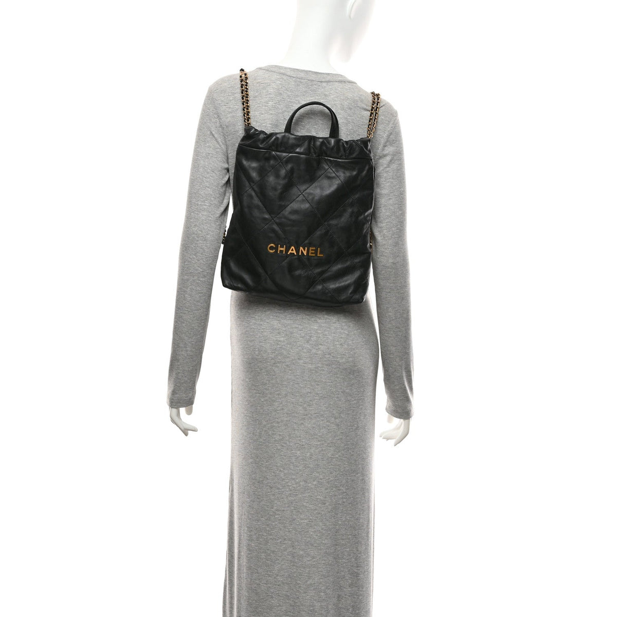 Shiny Calfskin Quilted Chanel 22 Backpack Black