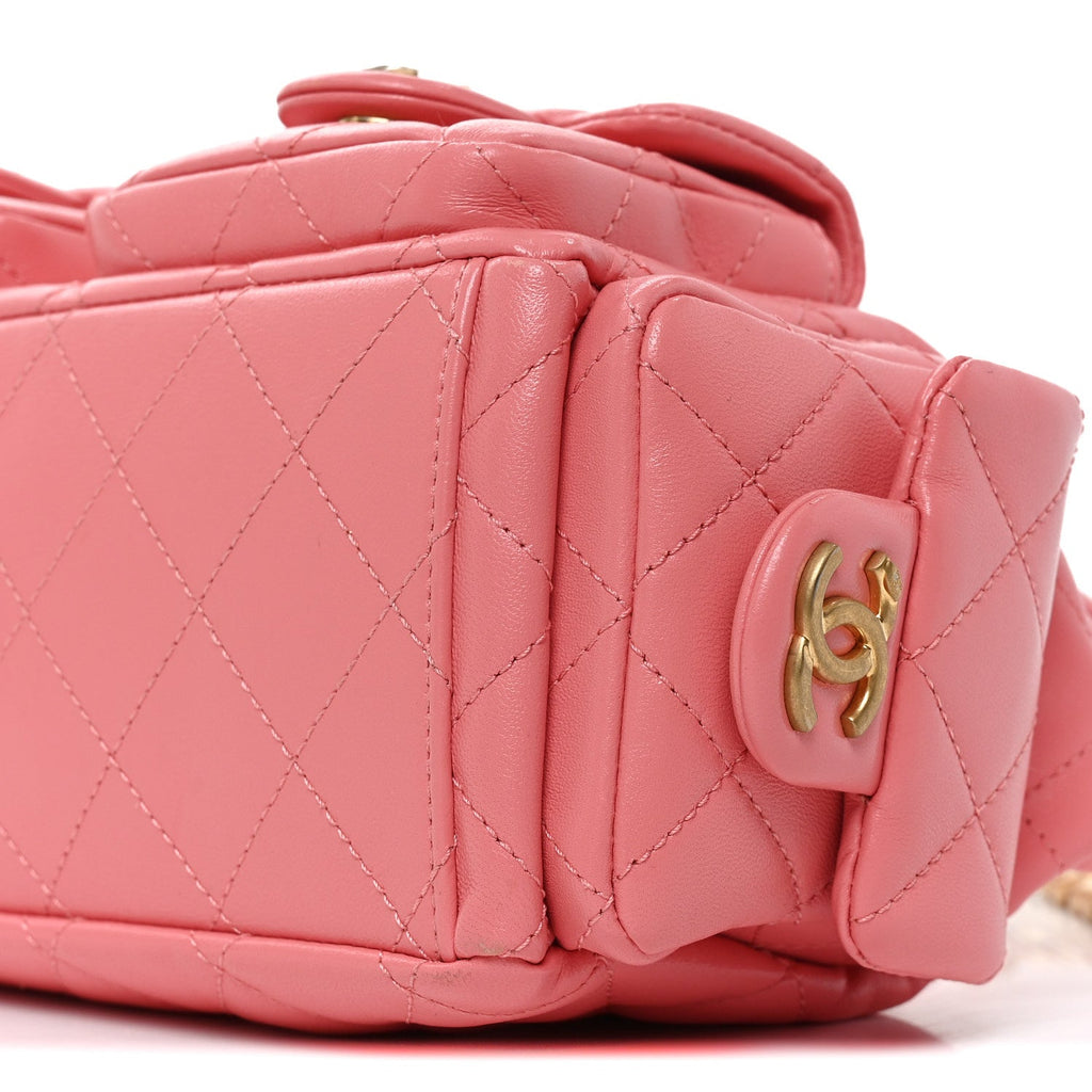 Shiny Lambskin Quilted Trendy Pockets Hobo Coral Pink