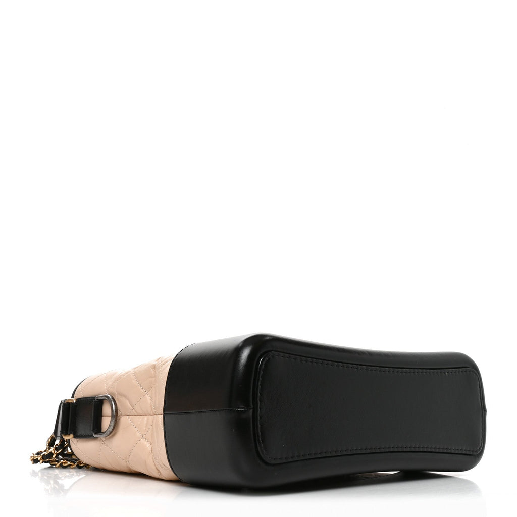 Aged Calfskin Quilted Medium Gabrielle Hobo Beige Black