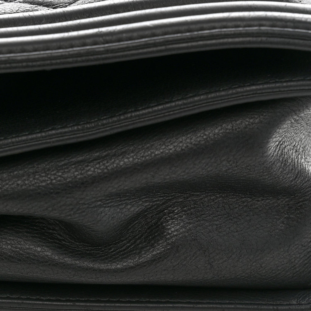 Calfskin Quilted Large Boy Flap Black