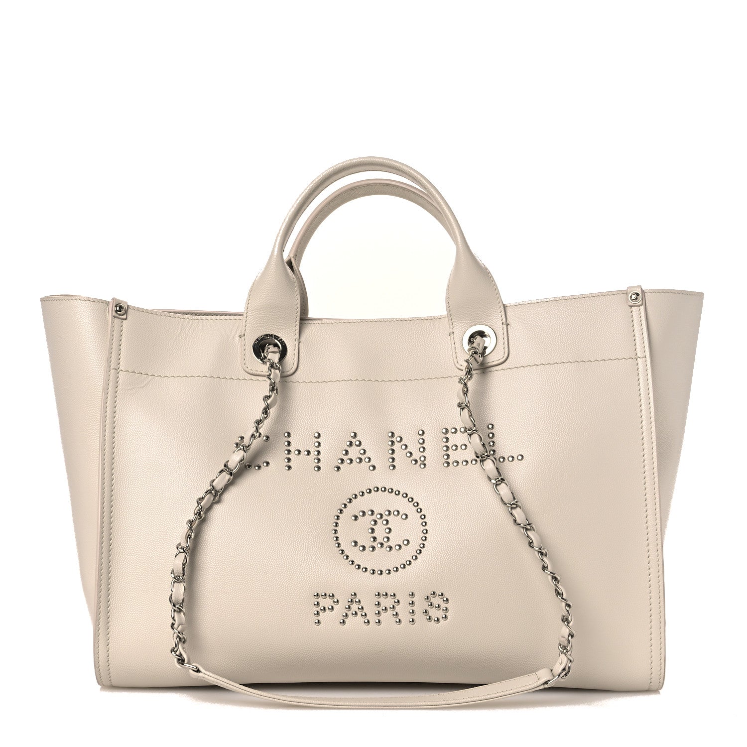 Caviar Medium Studded Deauville Tote Ivory