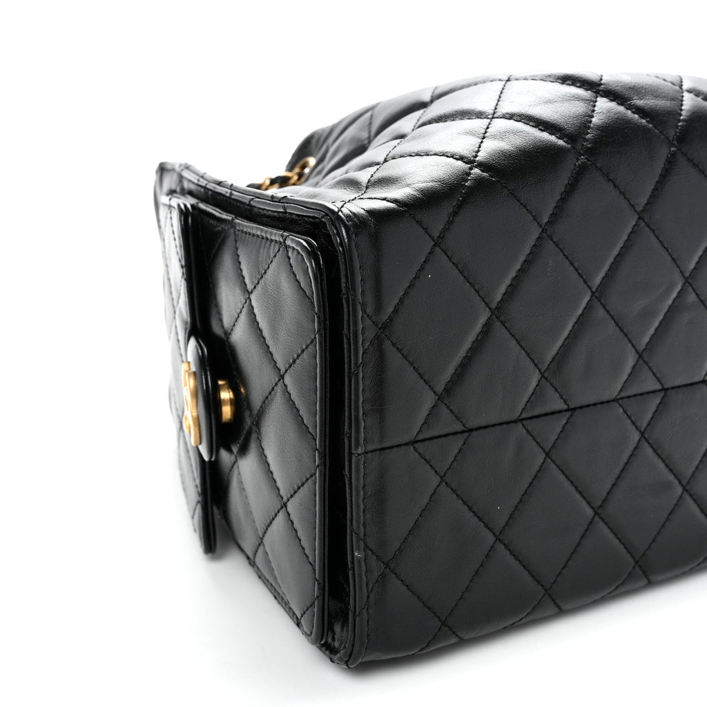 Shiny Crumpled Calfskin Quilted Small Chanel 25 Handbag Black
