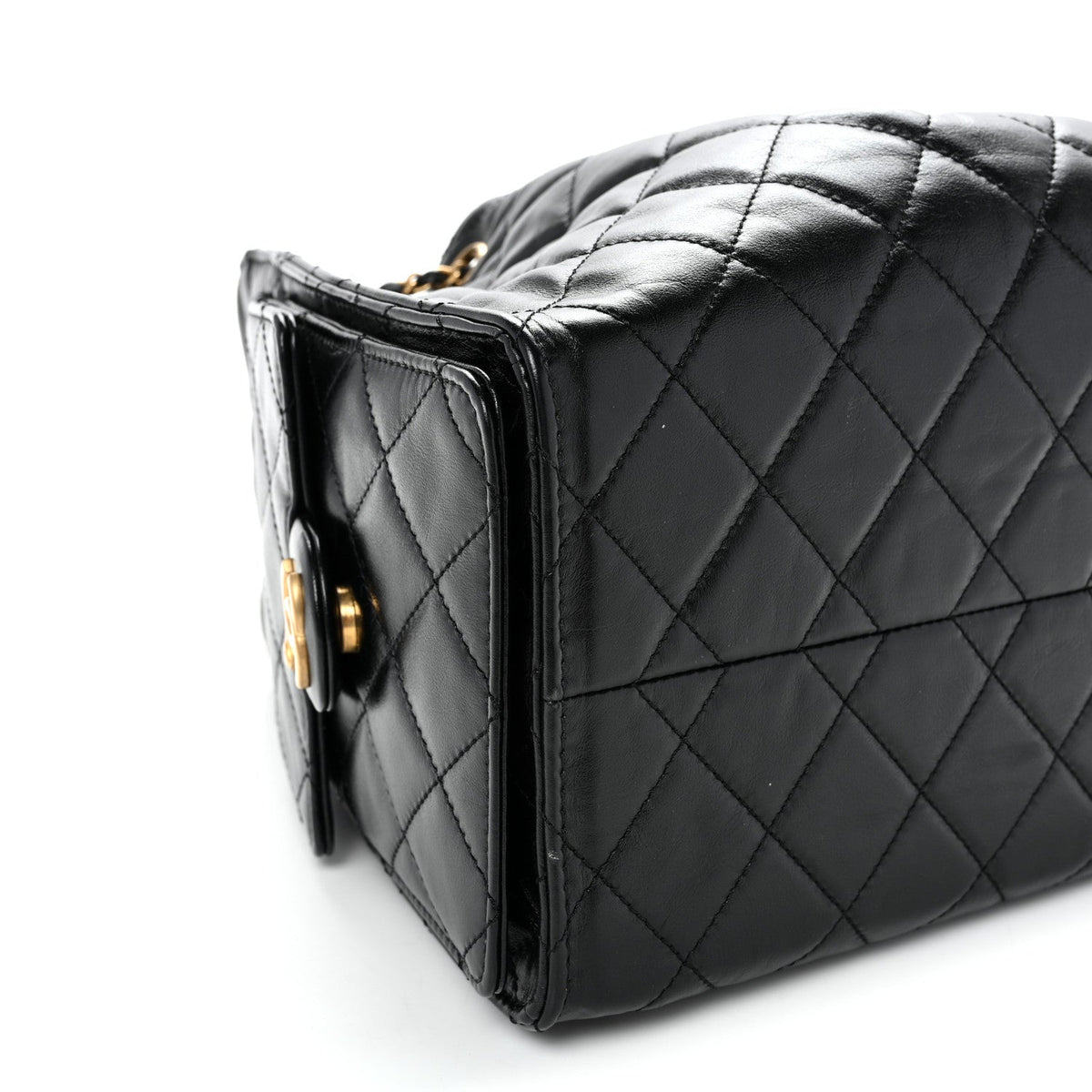 Shiny Crumpled Calfskin Quilted Small Chanel 25 Handbag Black