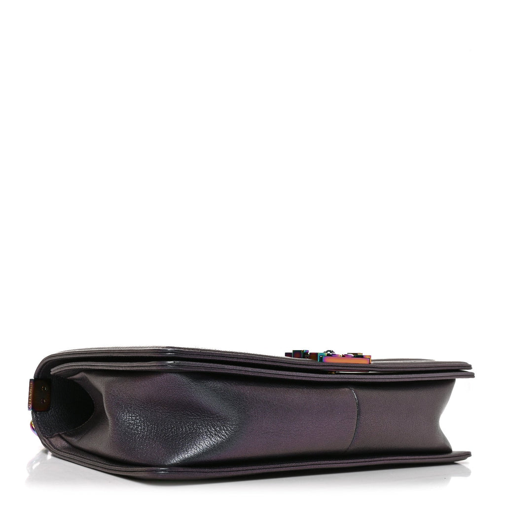 Iridescent Goatskin Quilted New Medium Boy Flap Purple
