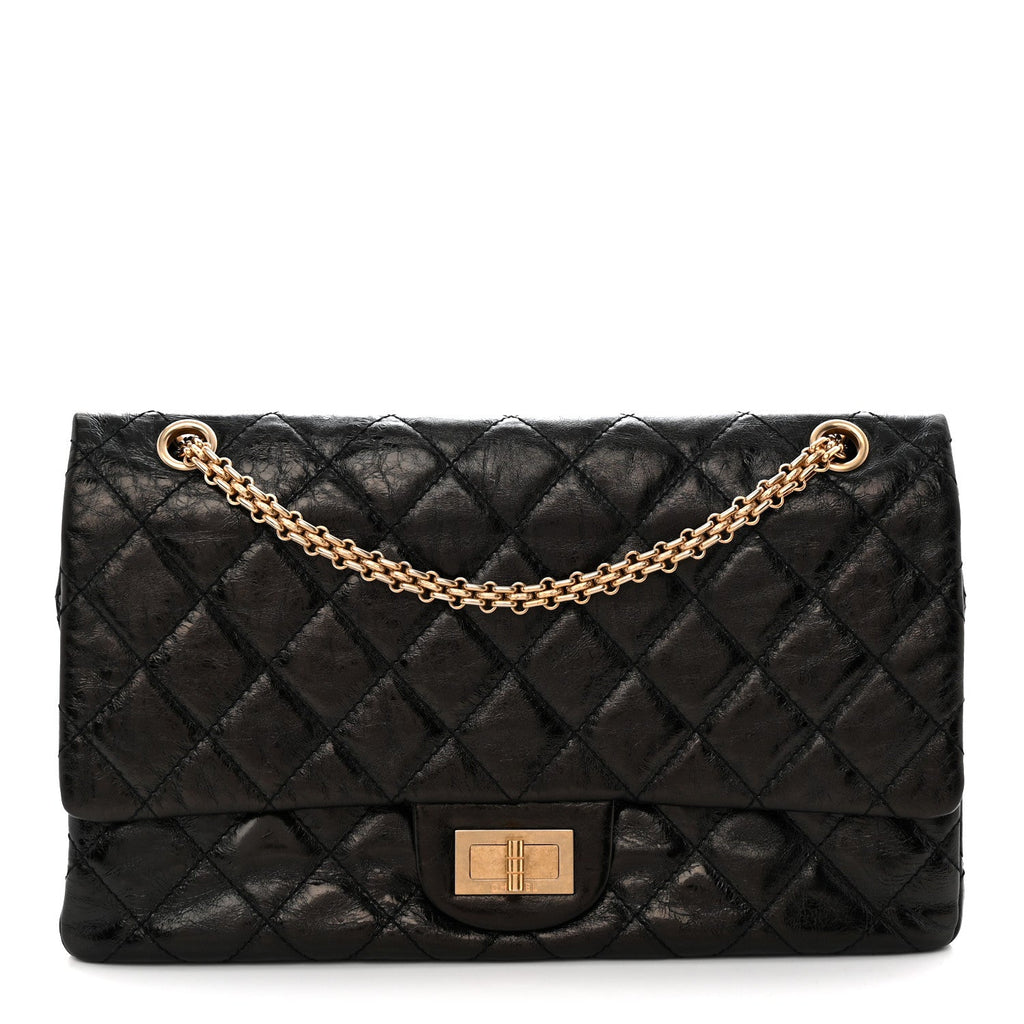 Metallic Aged Calfskin Quilted 2.55 Reissue 227 Flap Black