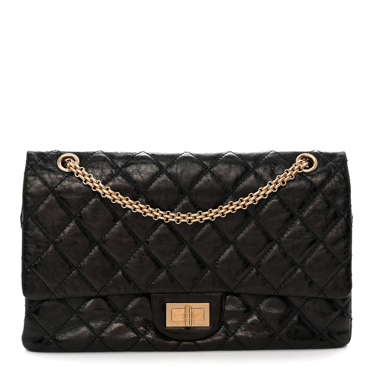 Metallic Aged Calfskin Quilted 2.55 Reissue 227 Flap Black