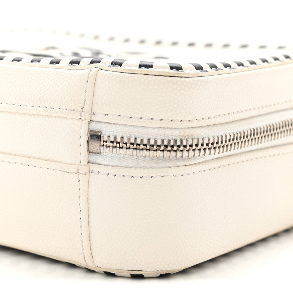 Caviar Quilted Striped Small CC Filigree Vanity Case White Black