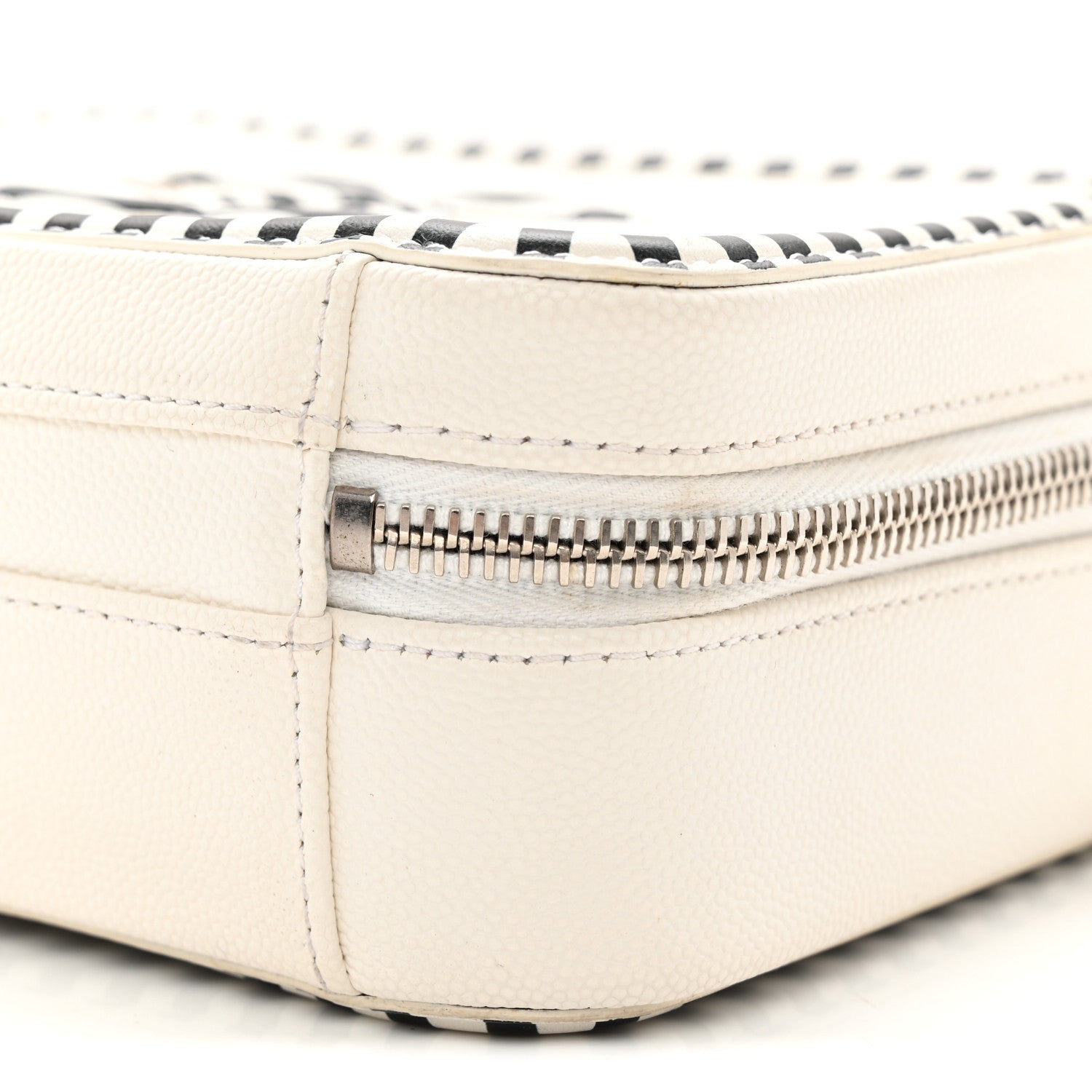 Caviar Quilted Striped Small CC Filigree Vanity Case White Black