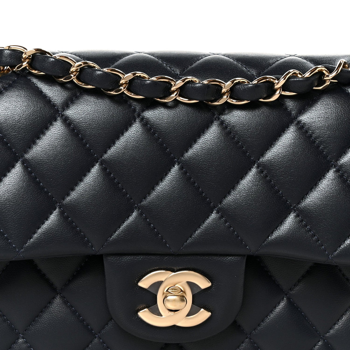 Lambskin Quilted Small Double Flap Navy