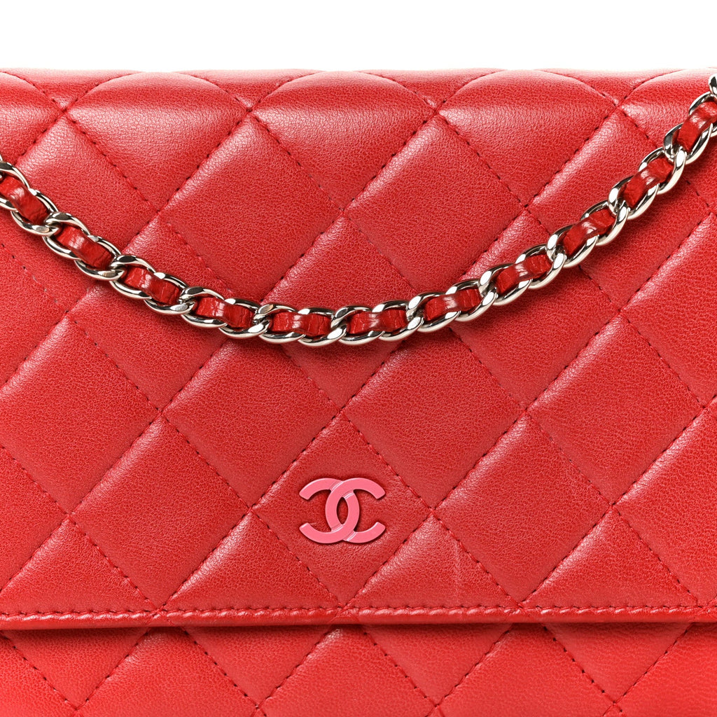Lambskin Quilted Wallet On Chain WOC Red Pink