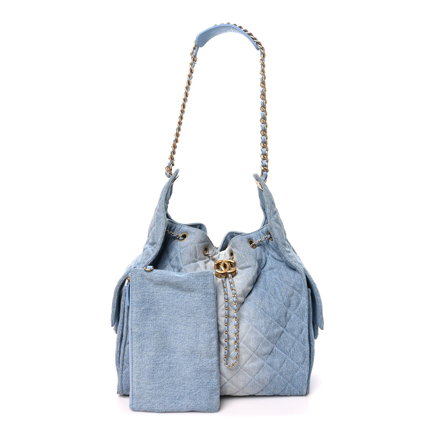 Washed Denim Quilted Medium Chanel 25 Handbag Blue