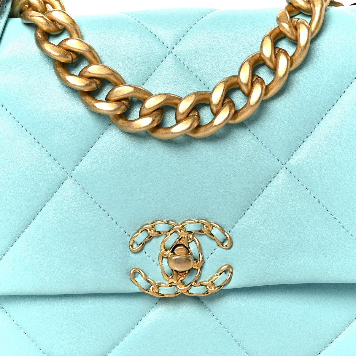 Lambskin Quilted Large Chanel 19 Flap Light Blue