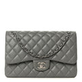 Caviar Quilted Jumbo Double Flap Grey