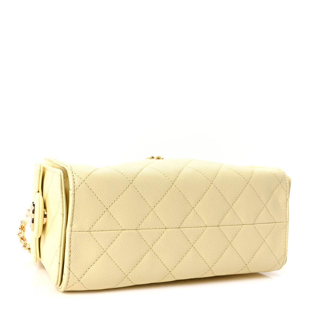 Caviar Quilted Mini Chanel 25 Handbag Light Yellow