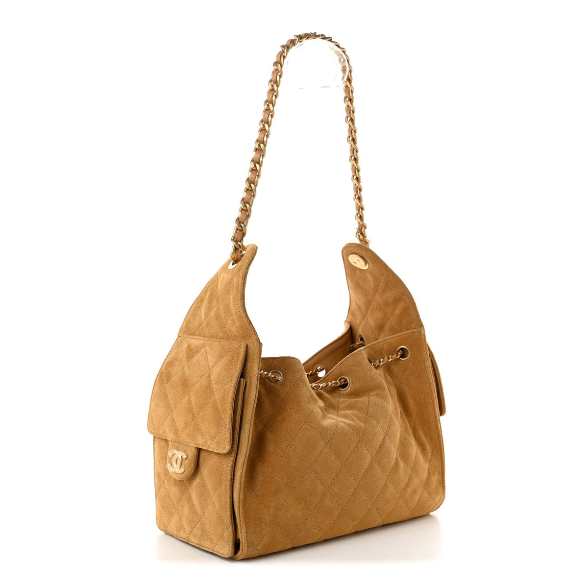 Suede Quilted Small Chanel 25 Handbag Beige