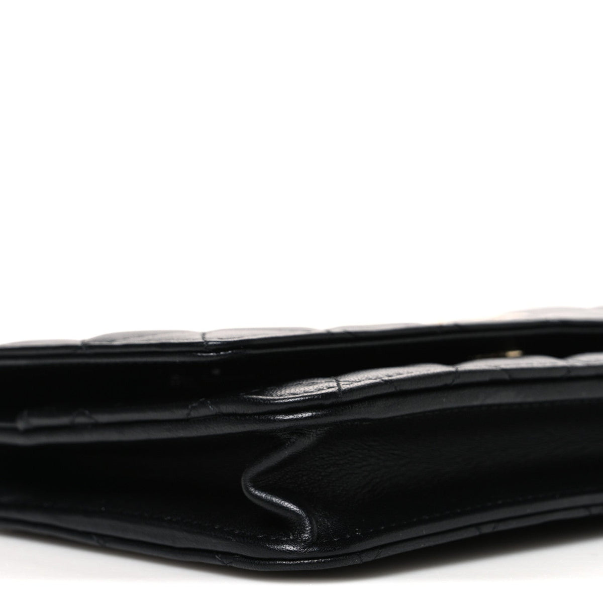 Lambskin Quilted Pearl Wallet On Chain WOC Black