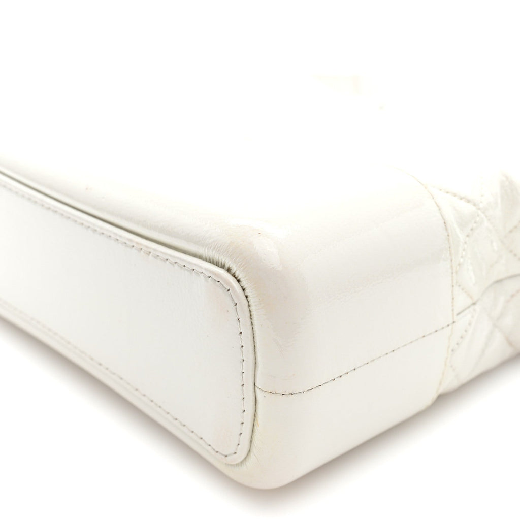 Patent Goatskin Quilted Medium Gabrielle Hobo White