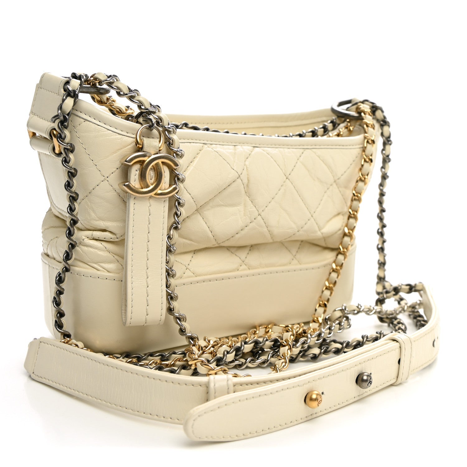 Aged Calfskin Quilted Small Gabrielle Hobo White