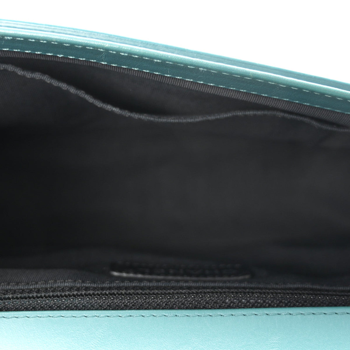 Patent Calfskin Quilted New Medium Plexiglass Boy Flap Turquoise
