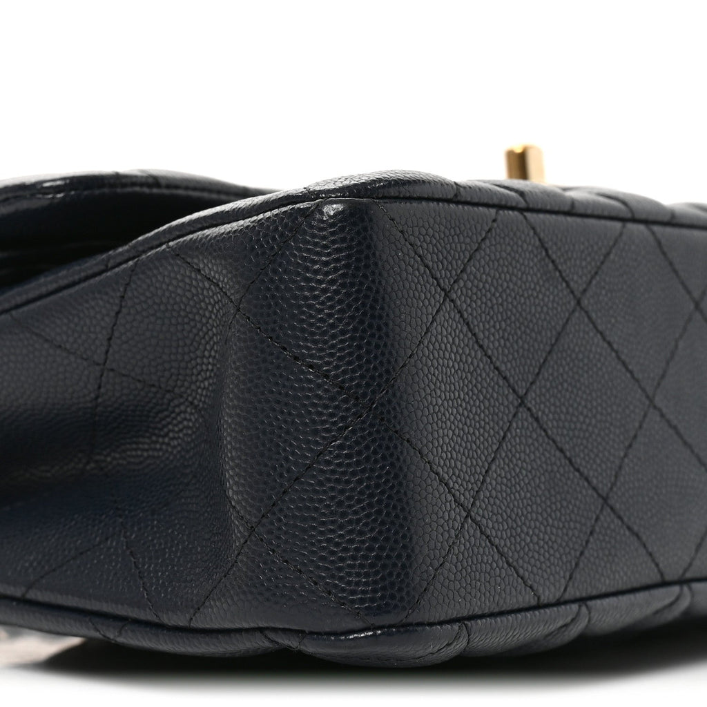 Caviar Quilted Small Double Flap Dark Navy